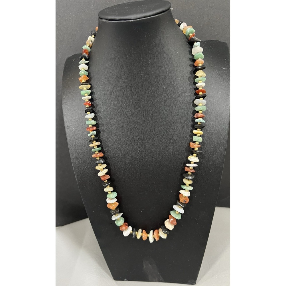 Vintage Natural Stone Chips Necklace Barrel Closure 22" Beaded Graduating Chips